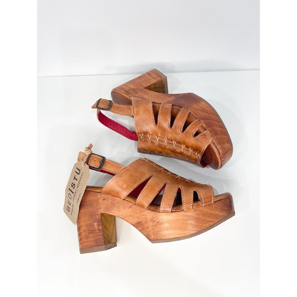 Bed Stu Fontella Heeled Leather Sandal Tan Rustic Slingback Clog NWT 9 - Picture 2 of 7